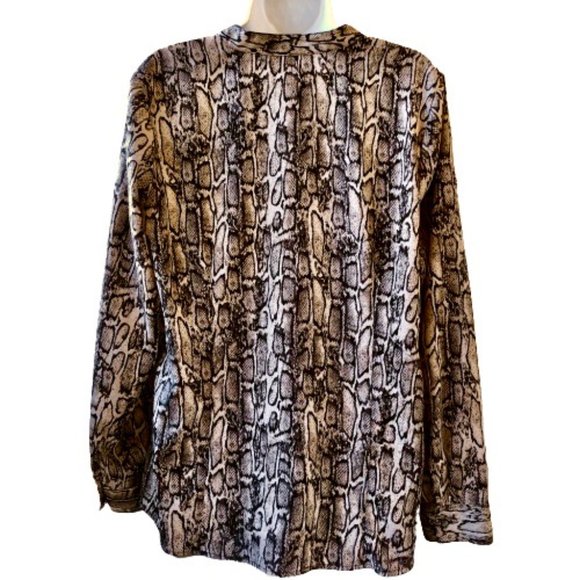 212 Collection Button Up Blouse Reptile Print Ruffles Long Sleeves - Picture 5 of 13